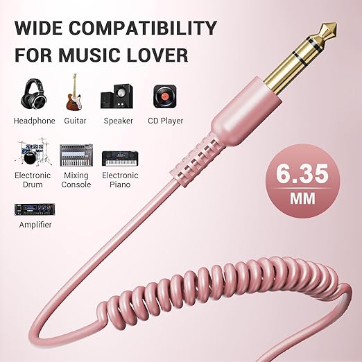 OneOdio 6.35mm to 3.5mm 6.6-9.8FT Stereo Adapter Cable Compatible with AMPs, Electronic Keyboards, Mixers, Guitars and Pro10/Pro30/Pro50 Headphones of OneOdio- Rose Gold