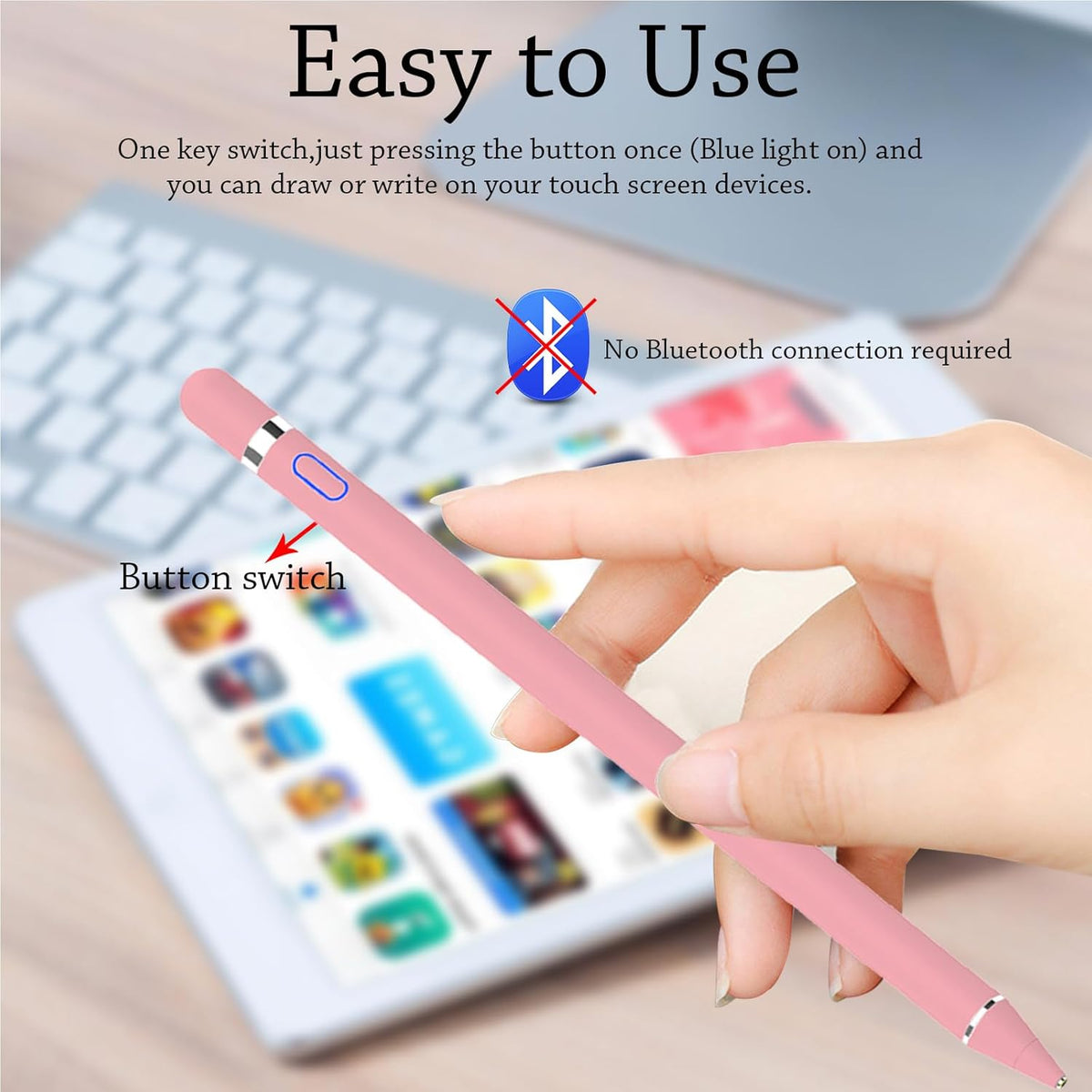 DOGAIN Active Stylus Pen for Touchscreen, iPad Pencil 1.5mm Fine Point Pen, Digital Pens Rechargeable for Tablet, Stylus Pens Compatible with iPad Air/Mini/Pro/Android/iPhone and Most Device - Pink