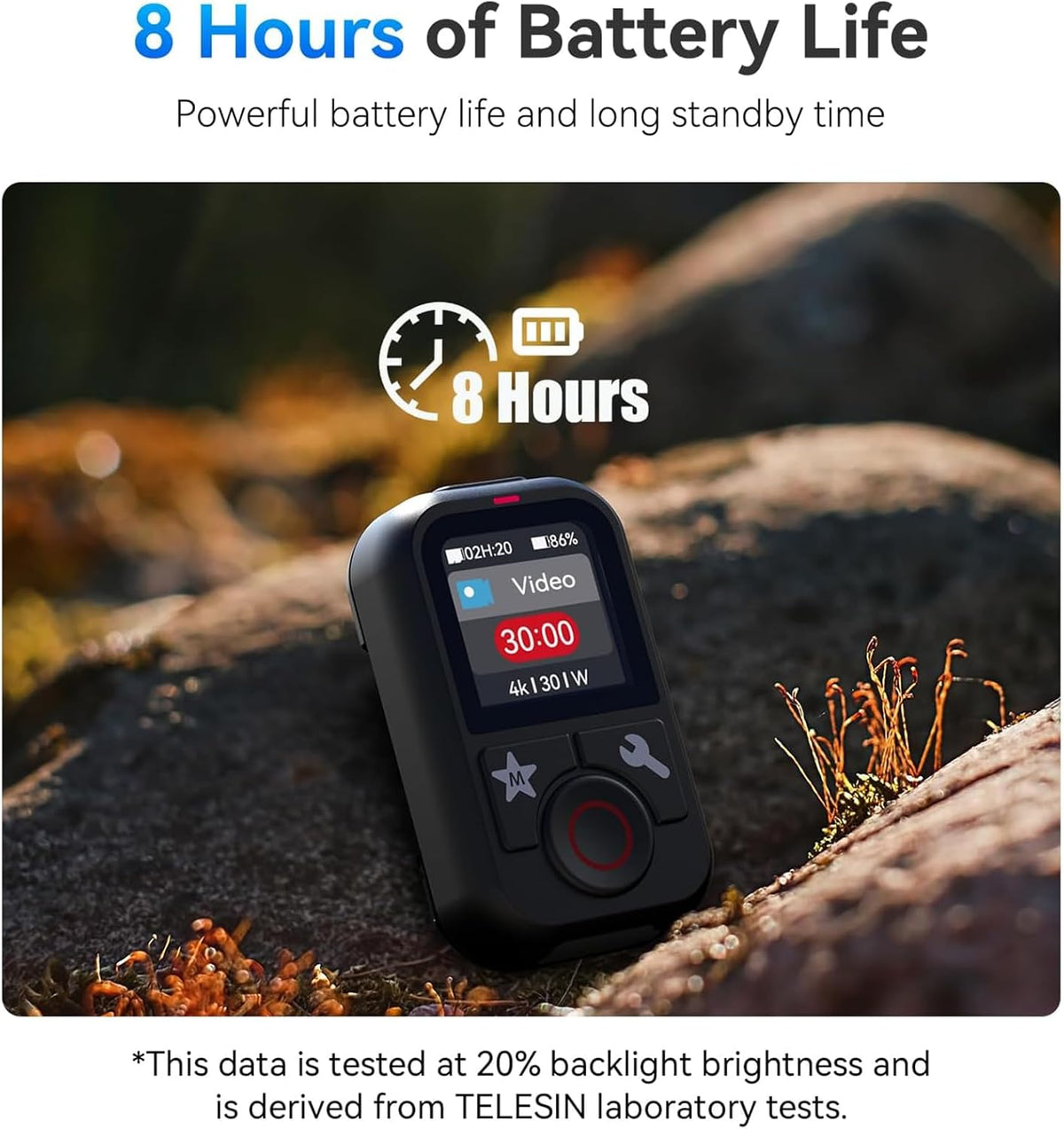 TELESIN T13 Waterproof Smart Remote Control with Color LCD Screen, 5-60m Wireless Remote with Wrist Strap, Compatible with GoPro Hero 13/12/11/10/9/8 Action Cameras