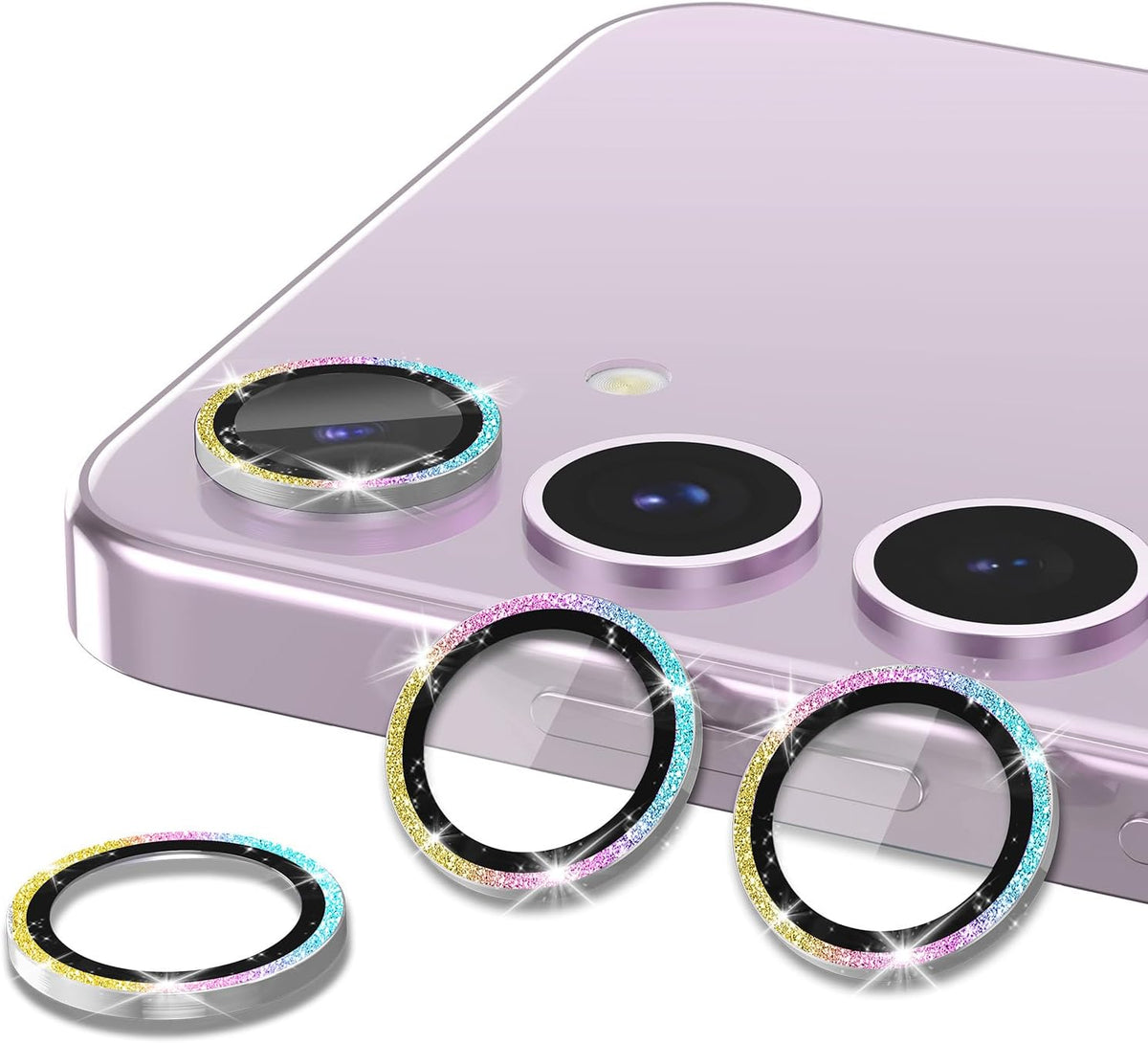 for Samsung Galaxy S23/S23 Plus Camera Lens Protector, Individual Metal Ring Tempered Glass Lens Cover, [Strong Adsorption] Scratch Resistant Ultra-Thin HD Clear Lens Cover, 1 Set-Colorful