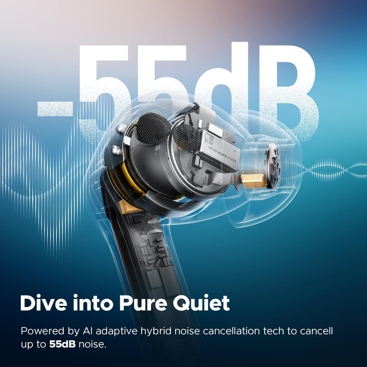 SoundPEATS Air5 Pro Adaptive Hybrid Noise Cancelling Wireless Earbuds, Qualcomm Snapdragon Sound, aptX™ Lossless, LDAC LE Hi-Res Audio, 6 Mics AI CVC 8.0 Call, 37H Playtime, IPX5 Waterproof, BT 5.4