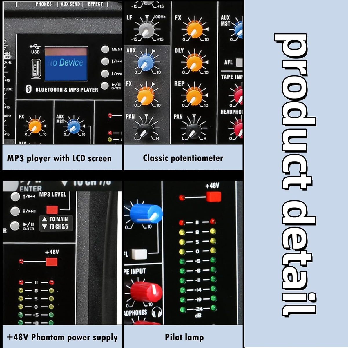 8 Channel Professional Digital Mixer Sound Board Console Bluetooth Live Studio Audio Mixer Power Mixing USB (110V-220V)