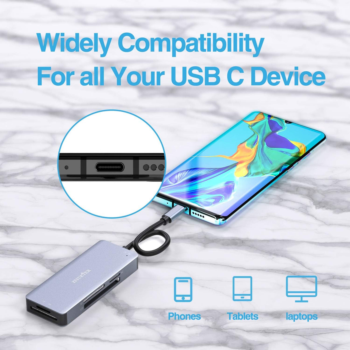 USB C SD Card Reader,5- in-1 Aluminum Thunderbolt 3 Memory Card Reader for CF, SD/SDHC,TF/Micro SD/MS/M2,CompactFlash Card for iPhone 15/16/Pro Max Android Windows MacBook