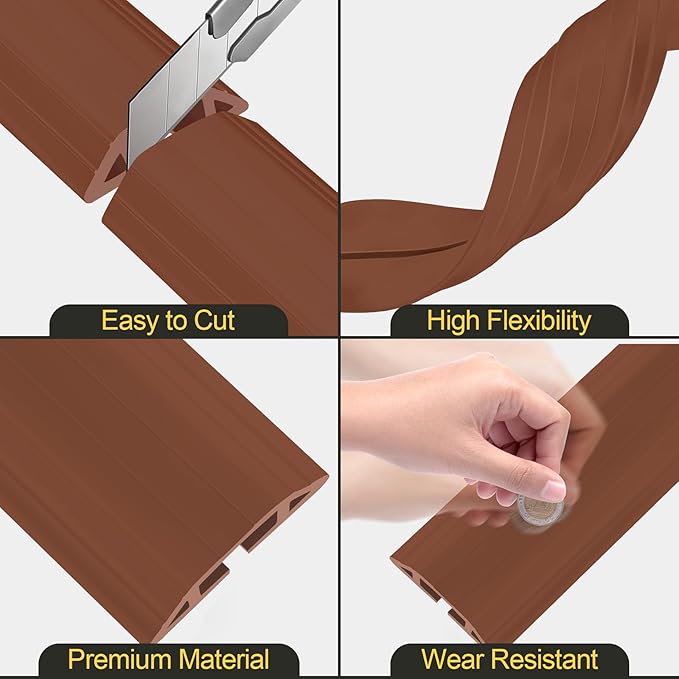 MYFAMIREA 4FT Floor Cord Cover Heavy Duty Cable Cover Protector with 3 Channels Extension PVC Floor Wire Cover Outdoor Cord Hider Management Cord Cover for Wire on Floor for Home Office Outdoor, Brown
