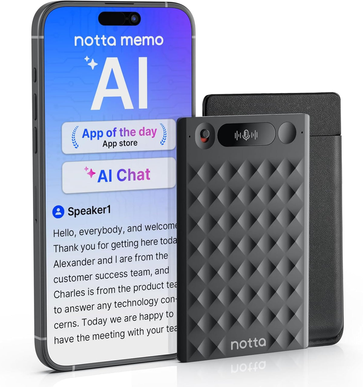AI Voice Recorder, Notta Memo Digital Voice Recorder w/Case, AI Transcription & Summary of Global Main Languages, 2000h Recording Memory, One-Press Recording for Calls, Meetings, Interviews, Lectures
