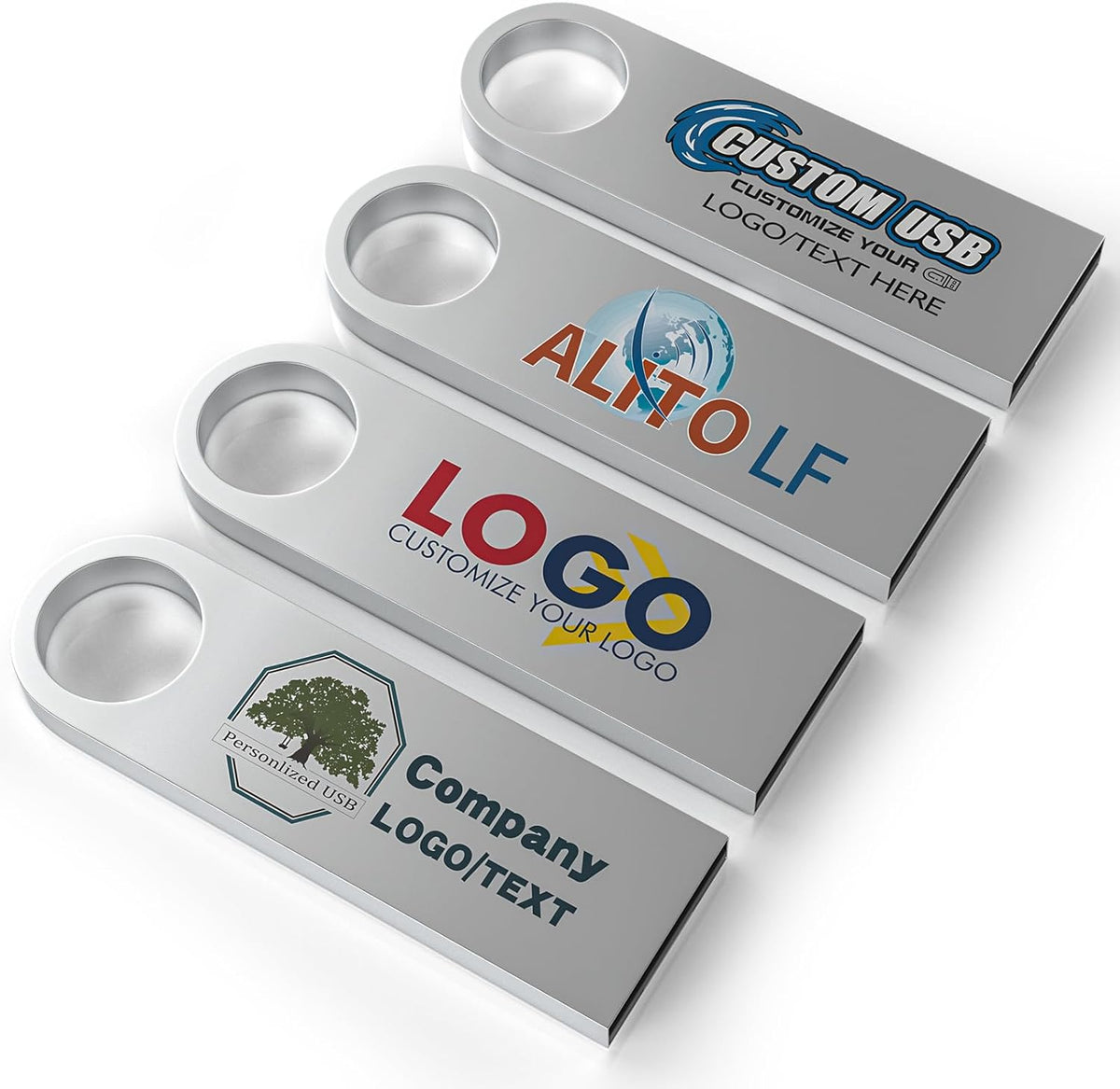 ABLAZE Custom Flash Drive 2GB 10 Pack, Personalized USB with Your Logo Metal Thumb Drives USB 2.0 Memory Stick Pendrive (Sliver)