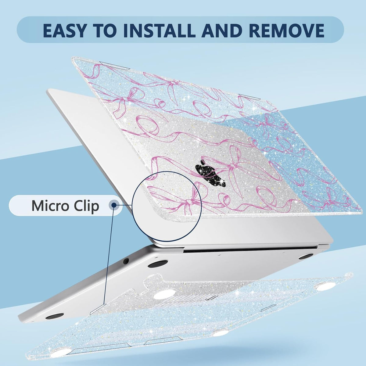 Compatible with MacBook Air 13.6 inch Case, M4 A3240/M3 A3113/M2 A2681 (Released 2025 to 2022), Hard Shell, Keyboard Cover, Screen Protector, Webcam Cover & Type-C Adapter, Sparkly Bows