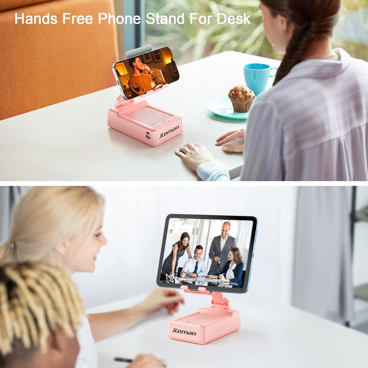 JTEMAN Gifts for Men Women,Cell Phone Stand with Bluetooth Speaker,Cool Tech Gadgets,Unique Birthday Gifts for Men Husband Mom Dad-Pink