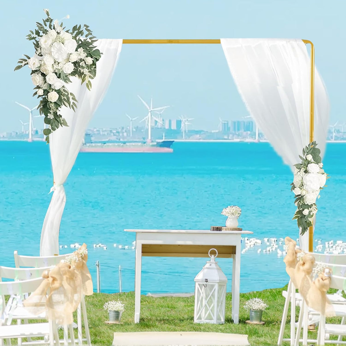 8.2FT 2 Square Wedding Arch Backdrop Stand,Balloon Arch Stand, Metal Gold Backdrop Adjustable Stand Heavy Duty, Extra