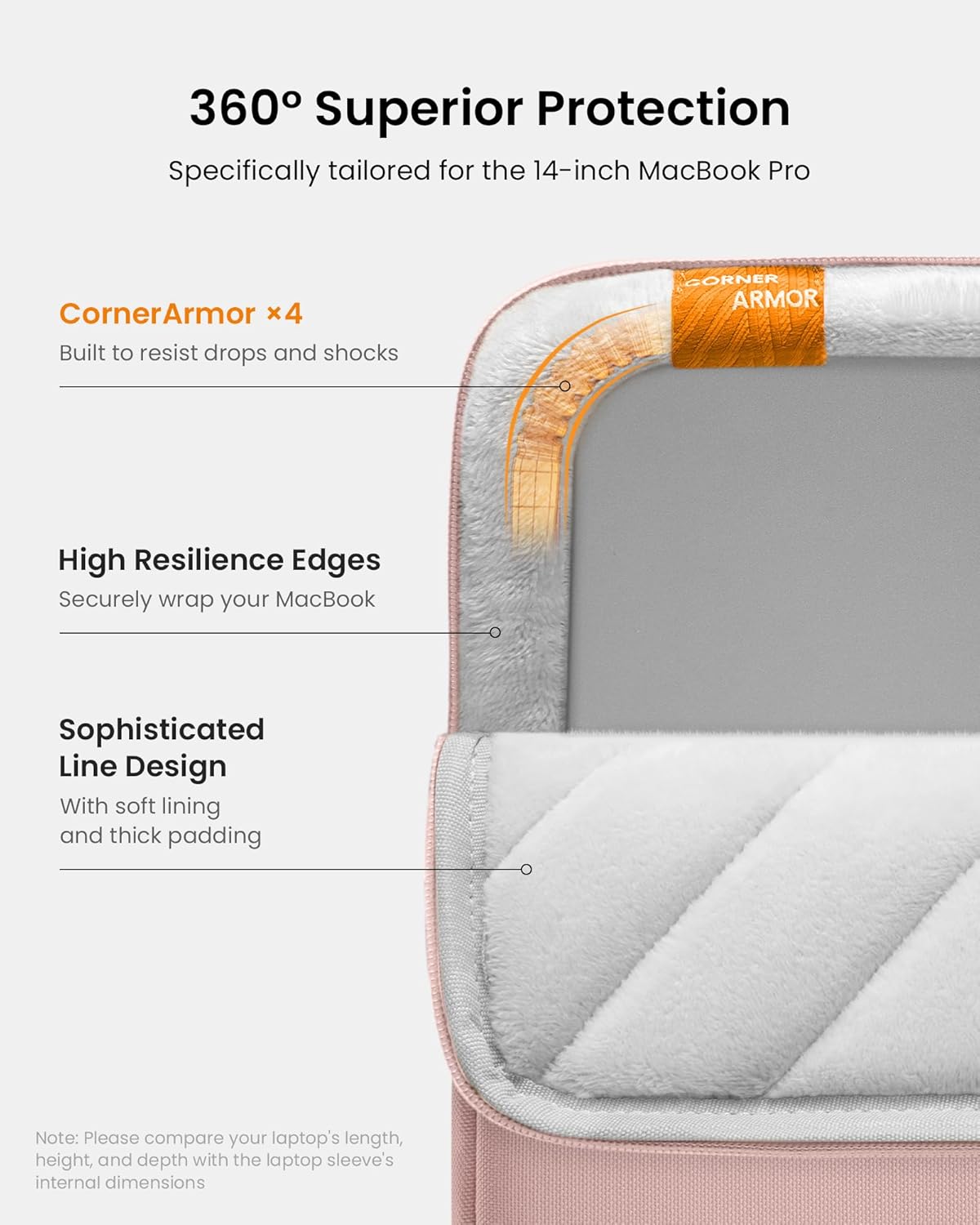 tomtoc 360 Protective Laptop Sleeve for 14-inch MacBook Pro M4/M3/M2/M1 Pro/Max A3112 A3401 A3185 A2992 A2918 A2779 2024-2021, Water-Resistant Case Bag with Accessory Pocket for 13.8 Surface Laptop 7