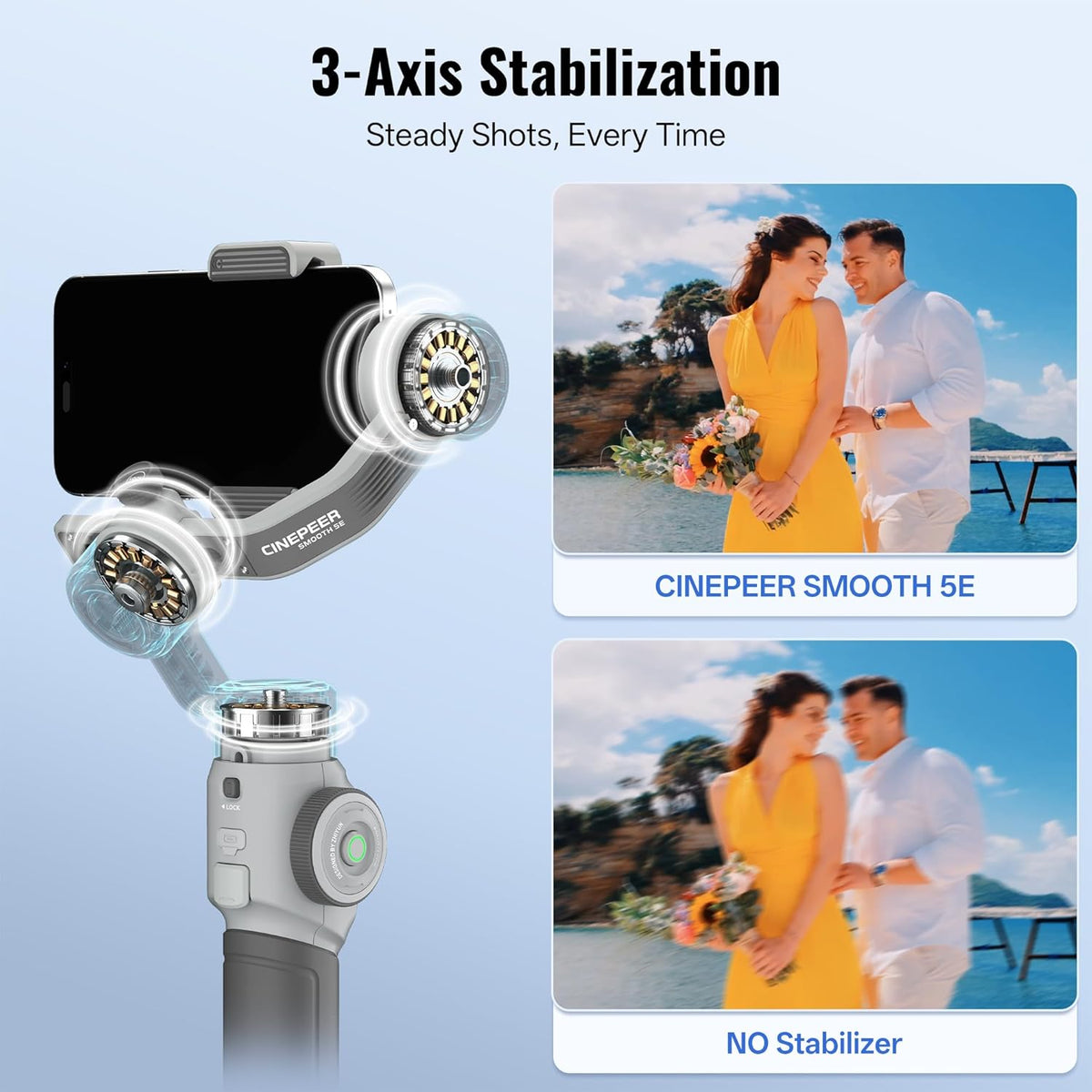 ZHIYUN CINEPEER Smooth 5E Combo Gimbal Stabilizer for iPhone, Android, Built-in Fill Light, Tripod, 3-Axis 300g Payload Phone Gimbal, Gesture Control, Vlogging Stabilizer for YouTube, TikTok