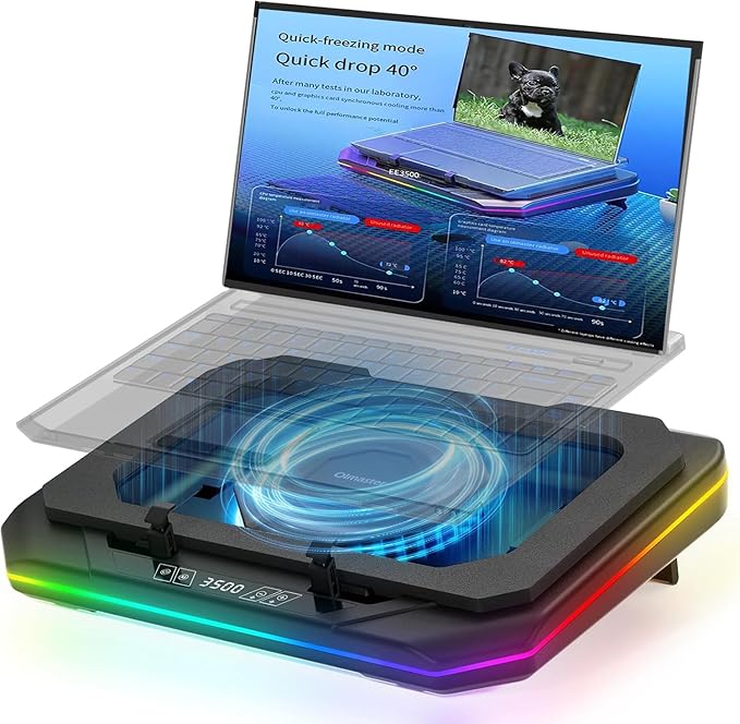 Cooling Pad for Msi CreatorPro Series CreatorPro 16 AI Studio Gaming Laptop Cooler with Powerful Turbo Cooling Fan Can Fast Cooling CPU+GPU 40°CVariable Speed6 RGB Light 3 USB-A