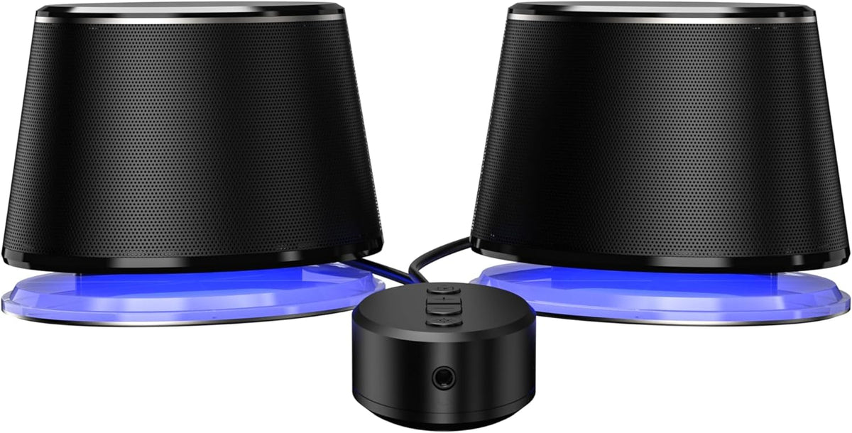 Amazon Basics Bluetooth Computer Speakers with USB 3.0 and Blue Lighting