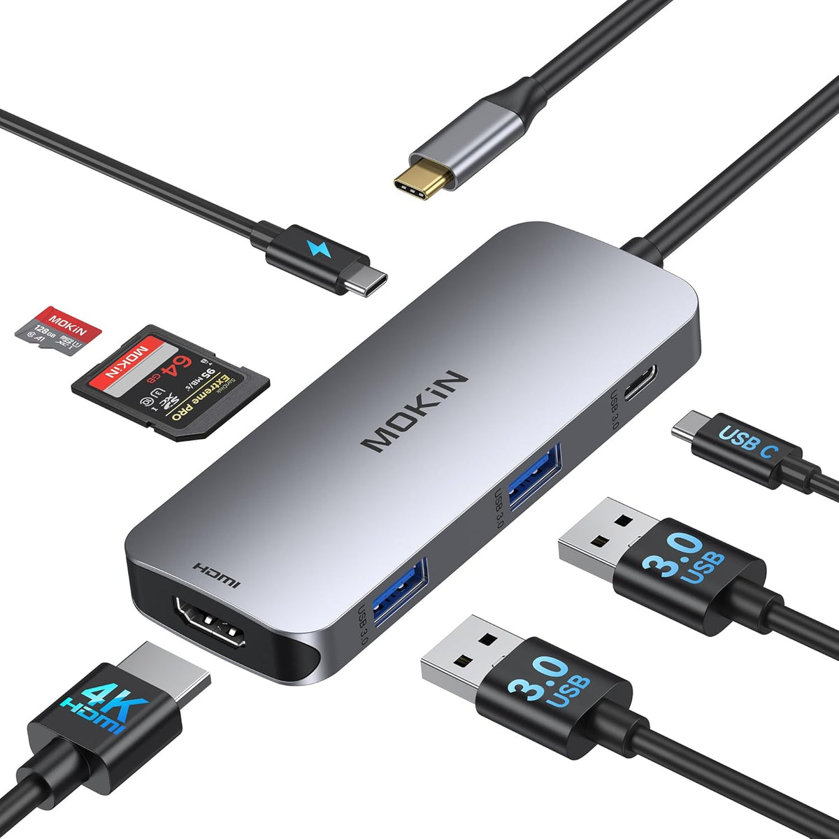 USB C Hub 4K 60Hz HDMI with 100W Power Delivery, USB-C and 2 USB-A 5Gbps Data Multiport Adapter, microSD and SD Card Reader, Dongle for MacBook Air/Pro, Dell, Lenovo, HP, Surface and More