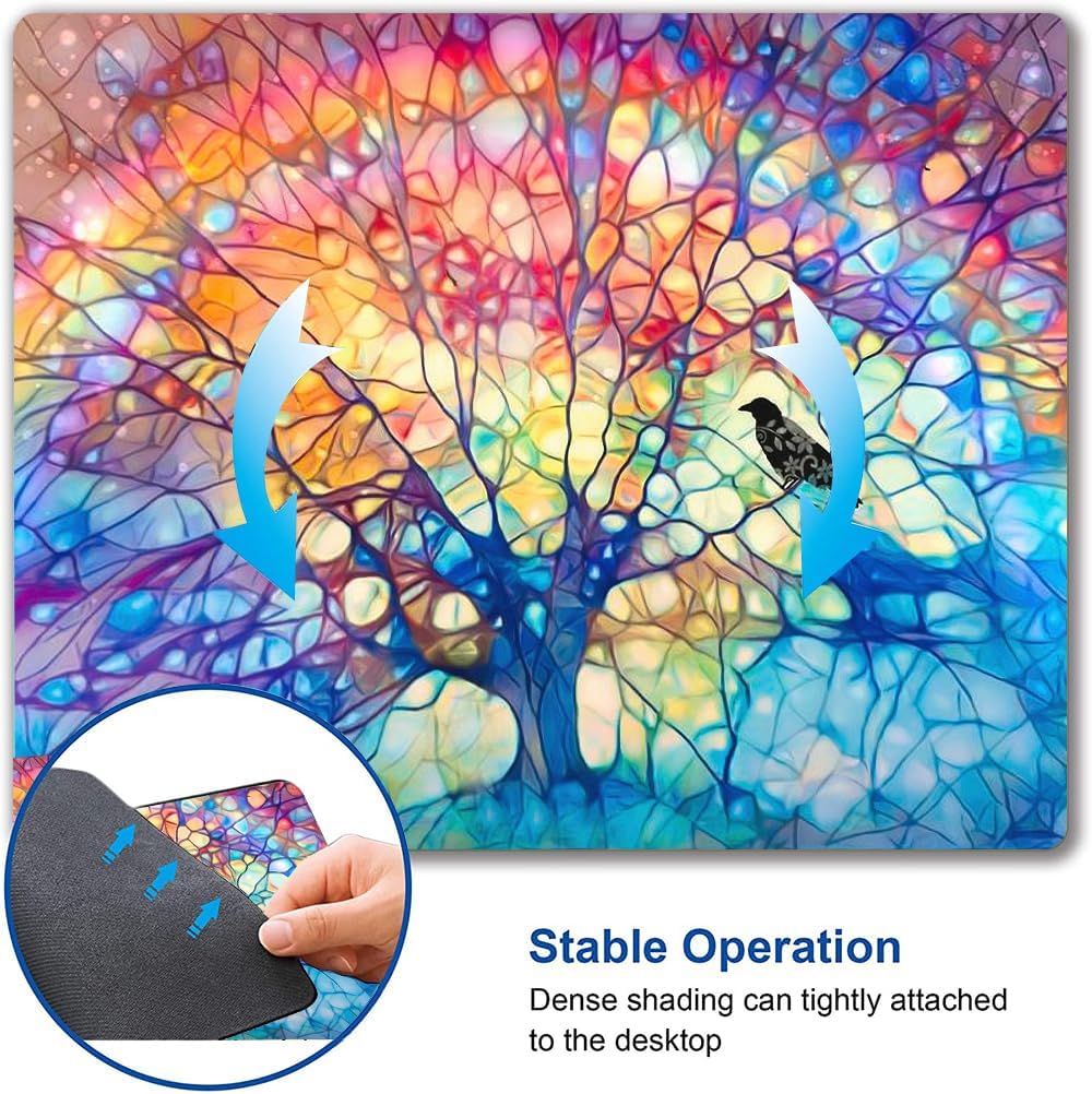 Mouse Pad, Cute Mouse Mat for Women, Square Waterproof Non-Slip Rubber Base Computer MousePads for Desk Office Laptop, Tree of Life