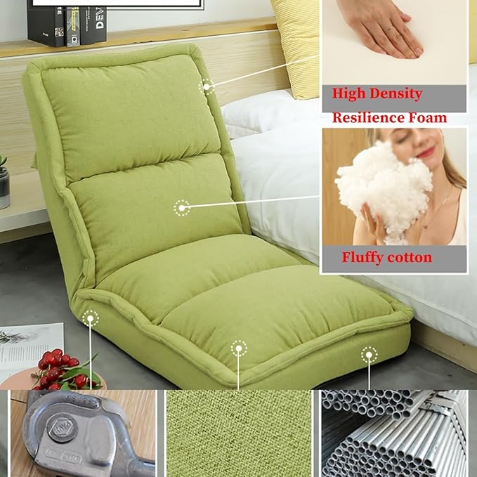 Floor Chair Folding Gaming Chair with Back Support 42 Adjustable Positions Lazy Sofa Lounge for Playing Reading Meditating Room Recliner for Adults Kids(/Orange)