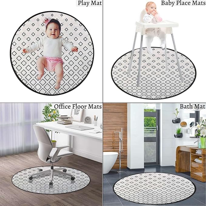 Abstract Rug Round Carpet Trendy Area Rugs Non Slip Soft Floor Carpet Cozy Bath Mat for Indoor Bedroom Living Room Bathroom Floor Mat Geometric Vertical Square ShapedBlack White Diameter 35.5 in