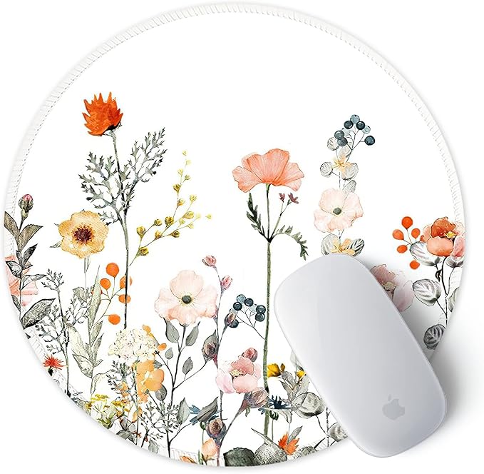 ITNRSIIET Round Mouse Pad with Stitched Edge Premium-Textured Waterproof Non-Slip Rubber Base Desktop Protection Mat Diameter 8.7 inches, Wildflowers