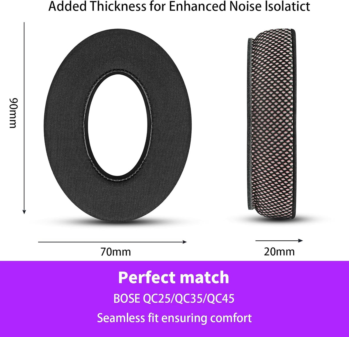 Ice Gel Headphones Replacement Ear Pads for Bose qc45 Replacement Ear Pads - qc35&qc35 ii Replacement Ear pads/qc25 Replacement Ear Pads - Black/Orange