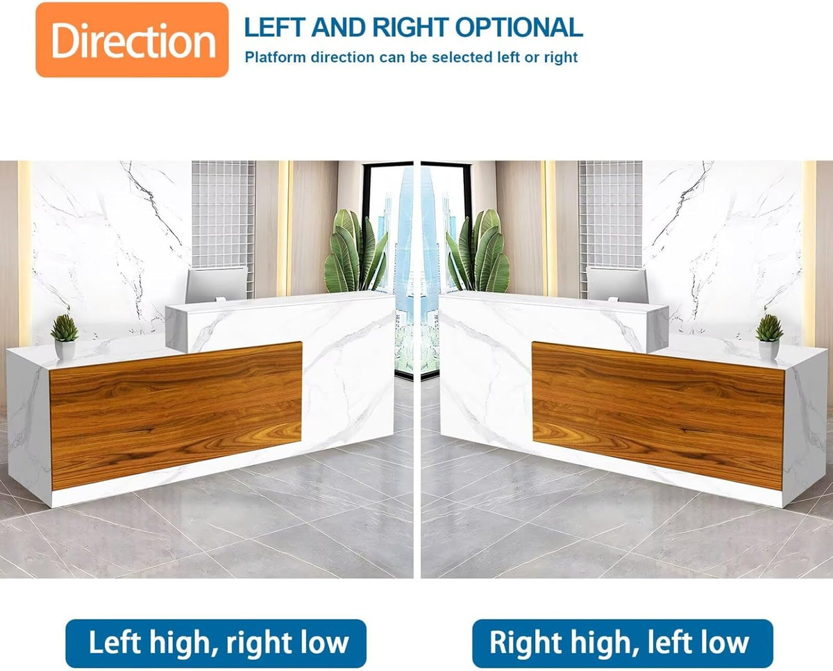 Reception Desk with Counter Modern Checkout Counter with Lockable Drawer Keyboard Tray Receptionist Desk for Office Salon Reception Table N Left 55inch/140cm