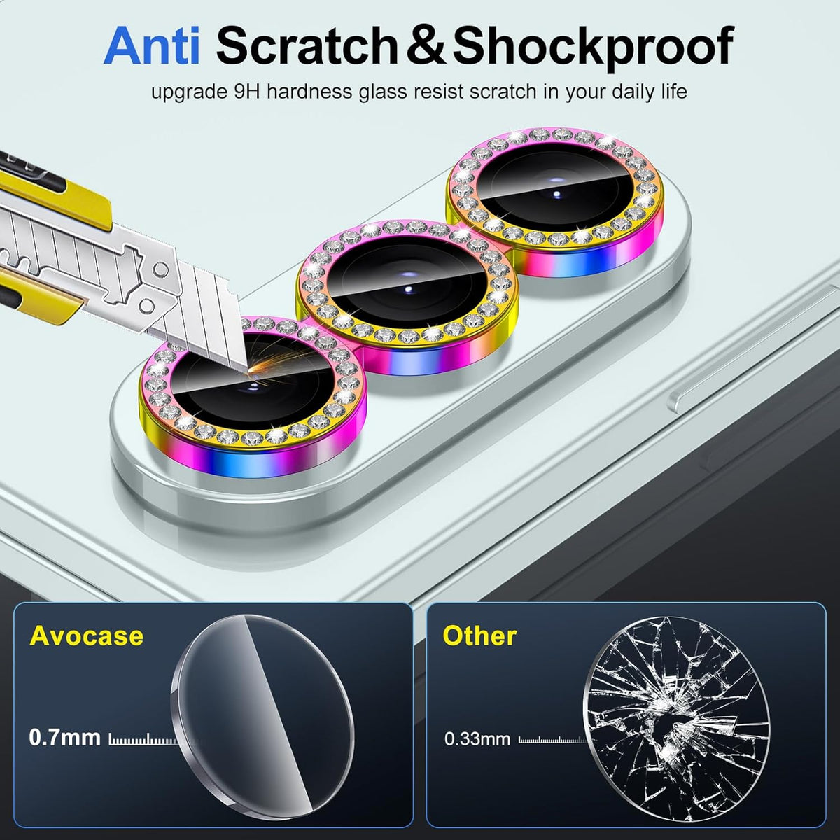 for Samsung Galaxy Z Fold 7 Camera Lens Protector, Individual Metal Ring Tempered Glass Lens Cover, [Strong Adsorption] Scratch Resistant Ultra-Thin HD Clear Lens Cover, 1 Set-Colorful Diamond