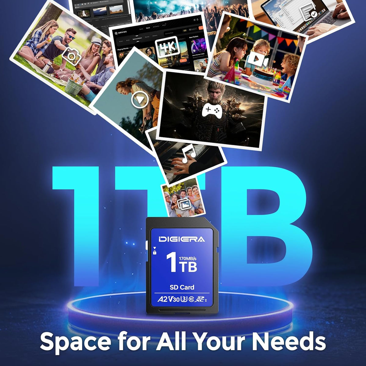 1T LS100 SDXC UHS-I Memory Card - up to 170MB/s, C10, U3, V30, 4K UHD, SD Card for Computers, Digital Cameras, Home Theatre Devices, Car Navigation Systems (1 Pack)
