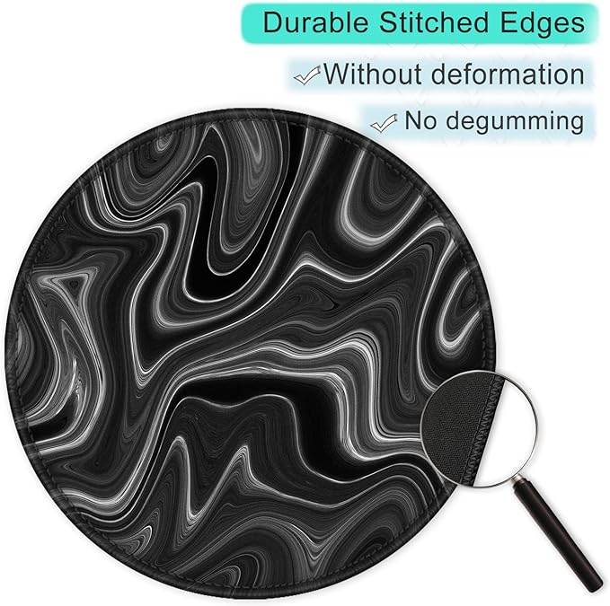 ITNRSIIET Round Mouse Pad with Stitched Edge Premium-Textured Waterproof Non-Slip Rubber Base Desktop Protection Mat Diameter 8.7 inches, Abstract Black and White