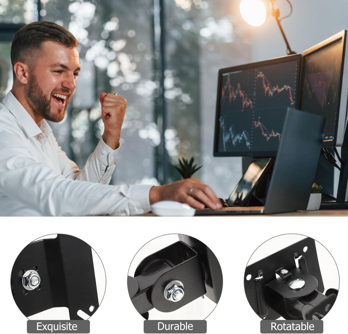 HONMEET Rotatable Wall Mount Tv Bracket Swivel Monitor Mount for Screens Ergonomic Metal Display Stand for Living