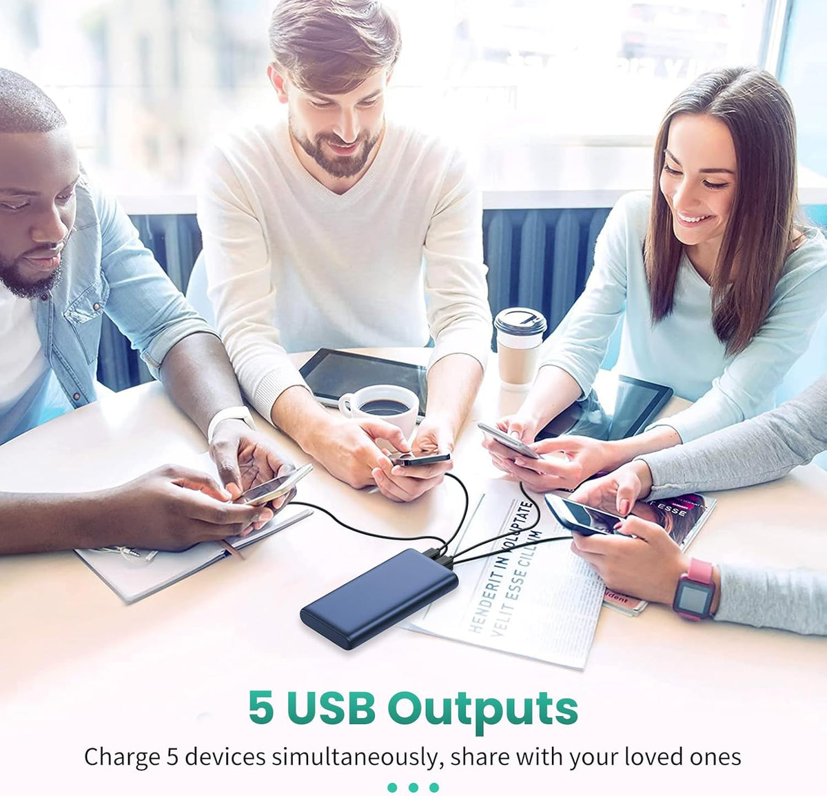 Portable Charger 38800mAh,LCD Display Power Bank,5 USB Outputs Battery Pack Backup,USB-C in&out Dual Input Phone Charging Compatible with iPhone 16/15/14/13 Pro,Android Samsung Galaxy Pixel Nexus-Blue