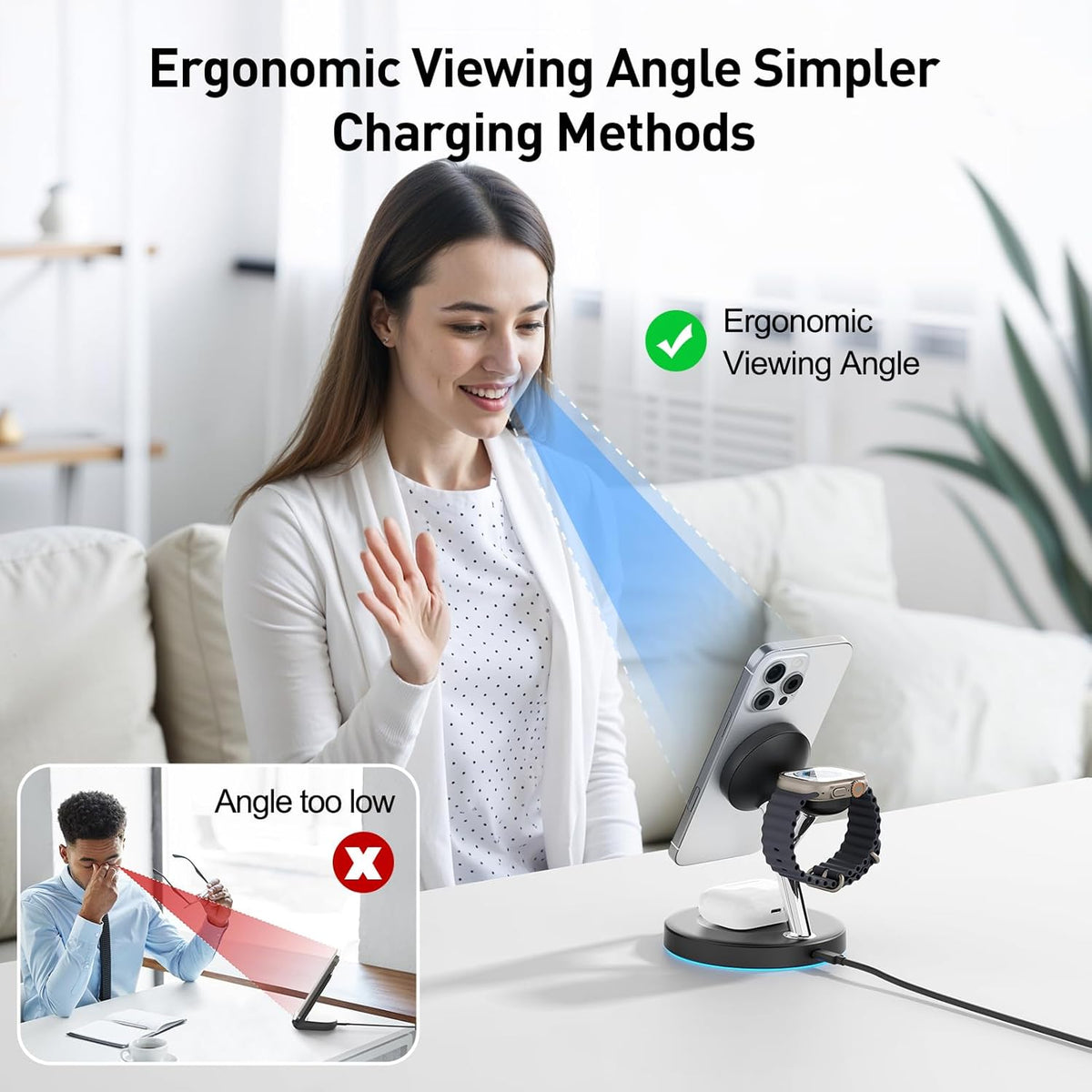 2025 3 in 1 Charging Station Compatible with Mag-Safe Charger Wireless Charger Stand for iPhone 16 15 14 13 12 Series Wireless Charging Station for AirPods Wireless Charging Stand for iWatch Series