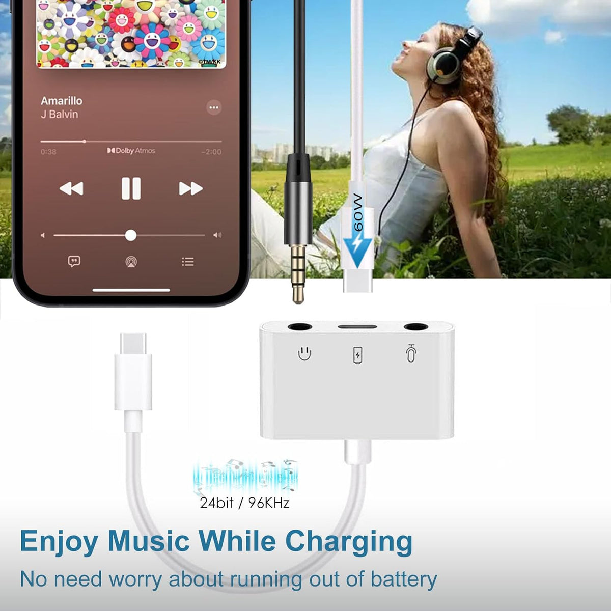USB C to Microphone Adapter for Live-Streaming Type C to Microphone & 3.5mm Headphone Adapter with Charging Port USB C Audio & MIC Splitter Compatible for iPhone 15/16/iPad Pro/Galaxy 24 23/Pixel 9 8