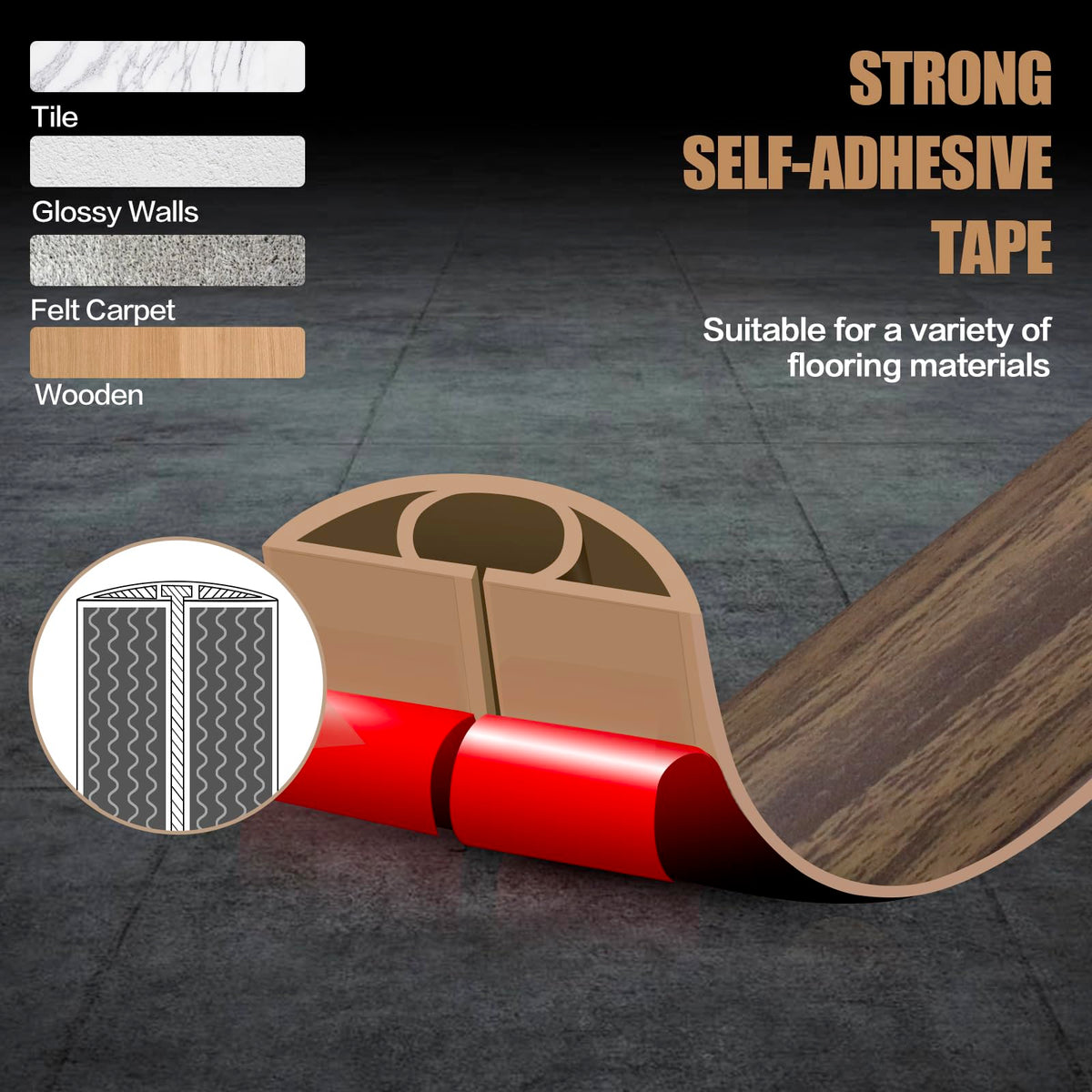 Floor Cord Cover Self Adhesive Cord Hider,10FT Cable Management, Extension Strip Protector for Wires, Prevent Cable Trips for Offices, Gyms, Exhibitions Cavity:0.51"(W) x 0.3"(H) Wood Walnut