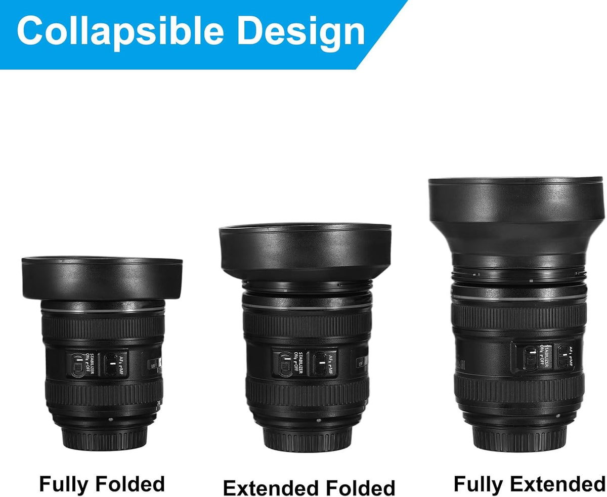 82mm PATIKIL Camera Lens Hood, Rubber Collapsible Lens Protector Anti-Reflection Blocks Excess Sunlight Enhance Camera