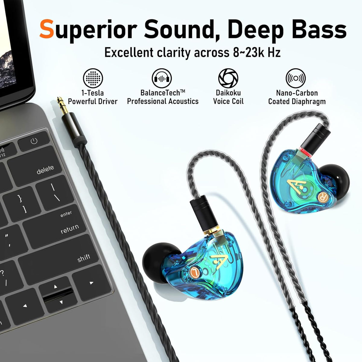 Vibes 202 Wired Earbuds - HiFi in Ear Monitor Headphones – Professional Noise-Isolating Ear Buds - Clear Sound, Deep Bass & Comfort-Fit IEM Earphones - MMCX to 3.5mm, Silver Plated Cord, Carrying Case