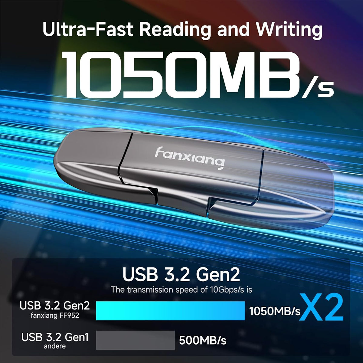 Flash Drive 512GB, USB 3.2 Gen2 Up to 1050MB/s, USB Drive, USB A + Type C External Portable SSD for iPhone 15/Pro/Android Phone/Windows/MacPC/Laptops, FF952
