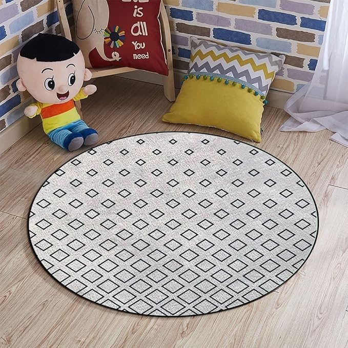 Abstract Rug Round Carpet Trendy Area Rugs Non Slip Soft Floor Carpet Cozy Bath Mat for Indoor Bedroom Living Room Bathroom Floor Mat Geometric Vertical Square ShapedBlack White Diameter 35.5 in