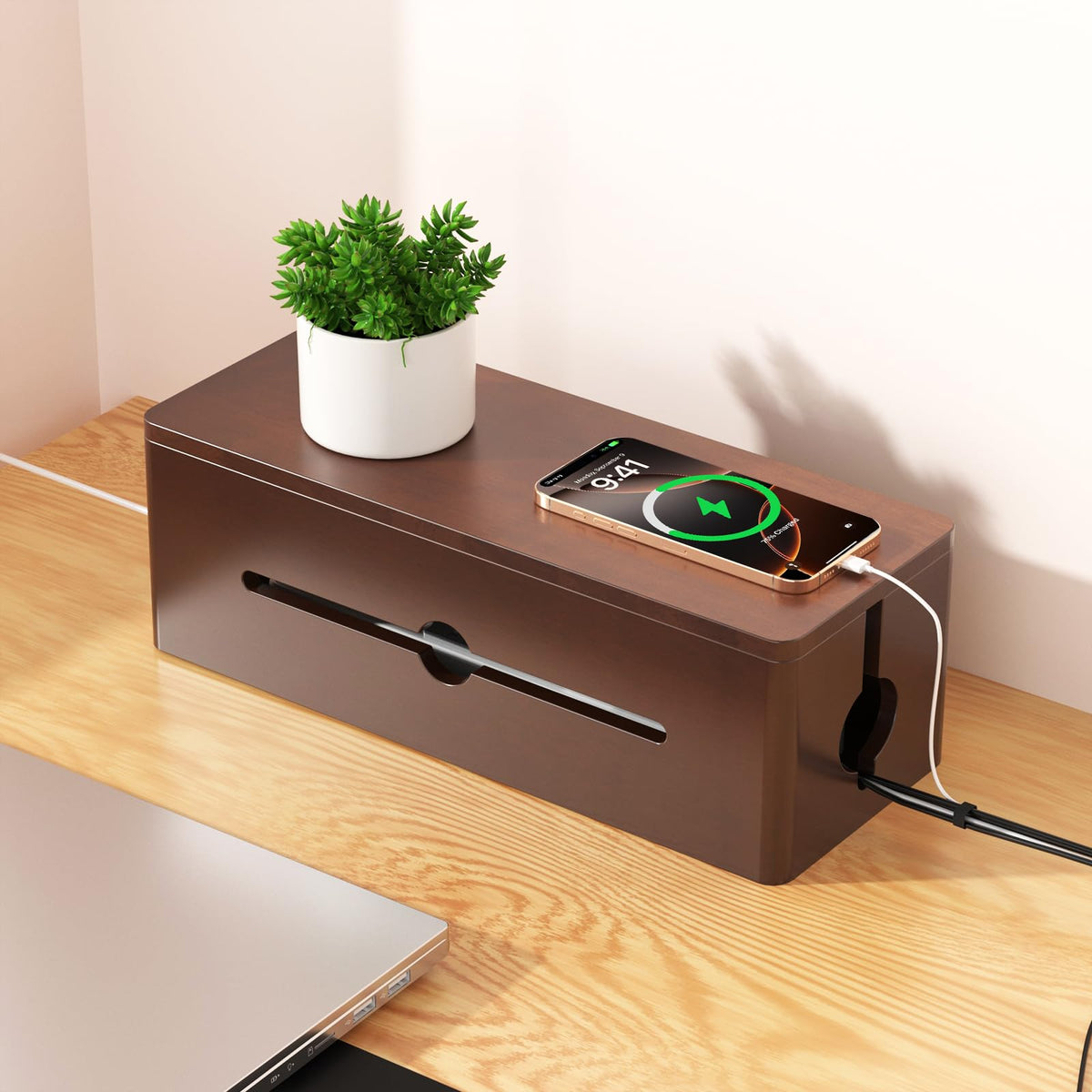 Cinati Large Cable Management Box, 15.8" Wooden Cable Organizer for Floor Wires Storage, Wall Mount Cord Hider Box for Electrical Cord Management, Power Strip Wire Organization for Desktop Home Office
