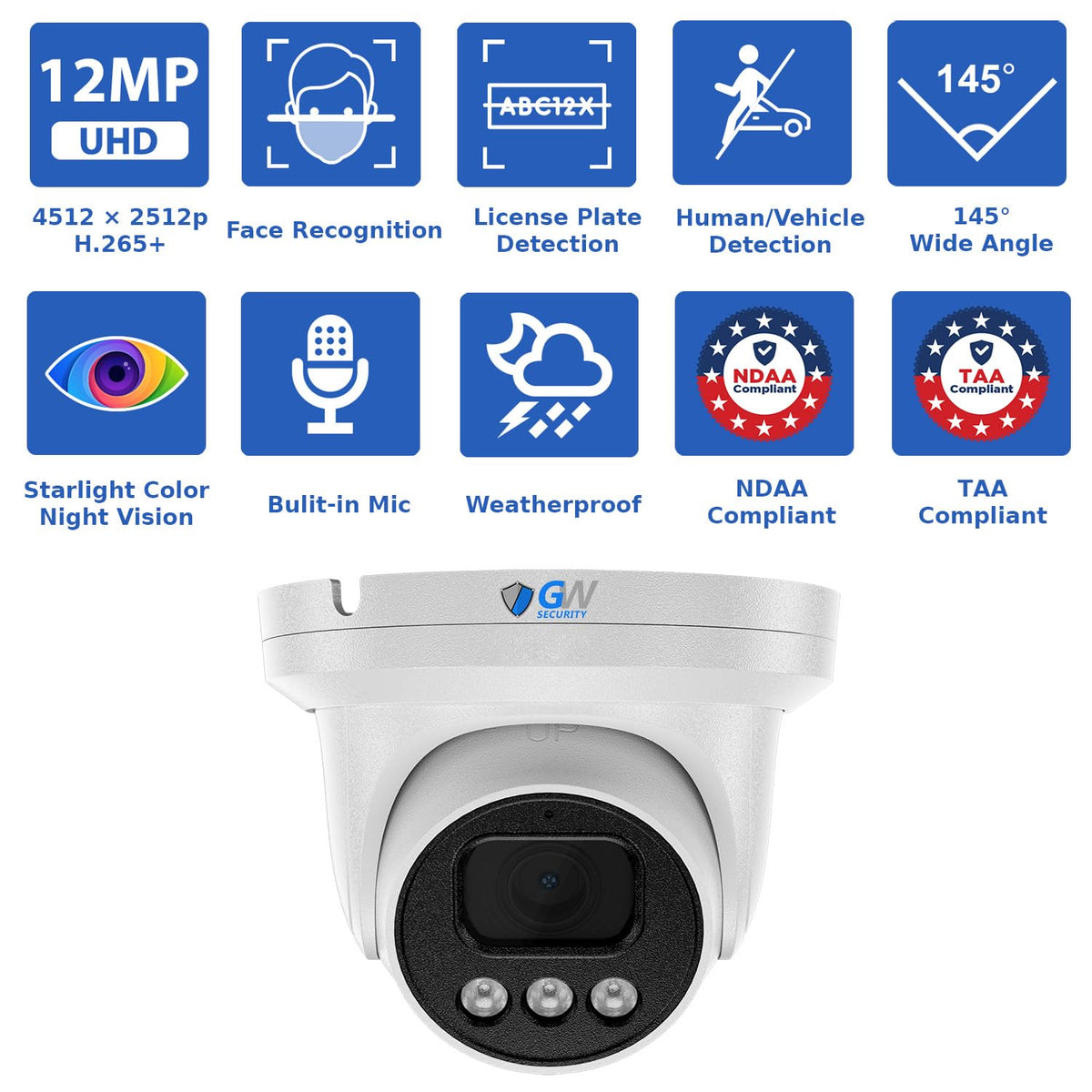 GW Security 16 Channel NVR UltraHD 12MP 6K Face/Human/Vehicle/License Plate Detection Security Camera System with 8 x 12MP IP Microphone Smart AI Dome