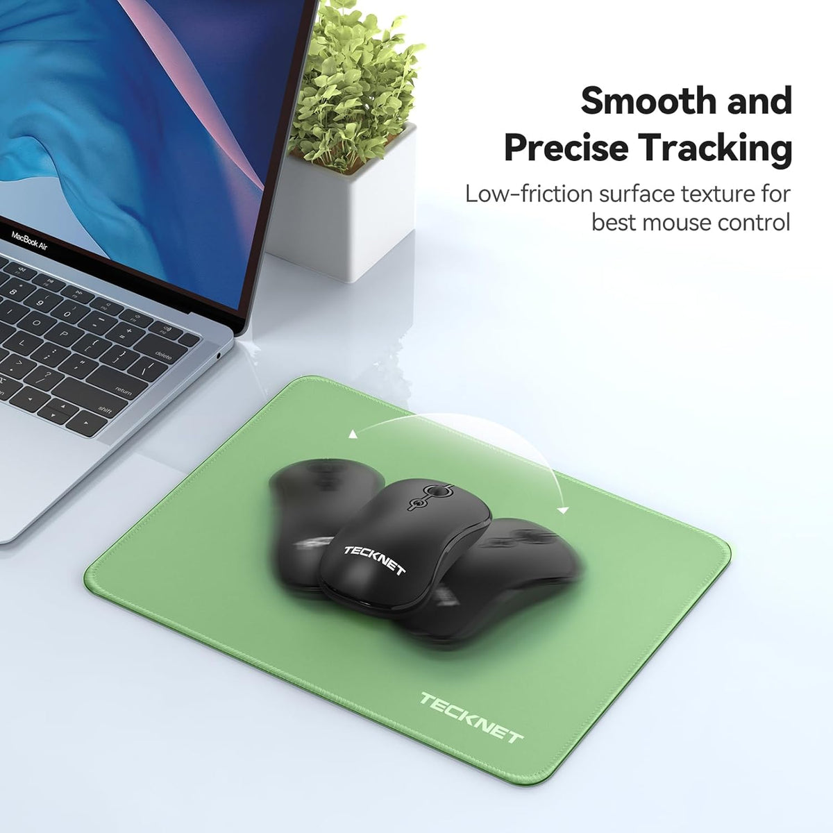 TECKNET Mouse Pad with Anti-fray Stitching, Waterproof Surface & Non-Slip Rubber Base with Stitched Edges Gaming Mouse Mat for Laptop，Compatible with Laser and Optical Mice - LT.Green