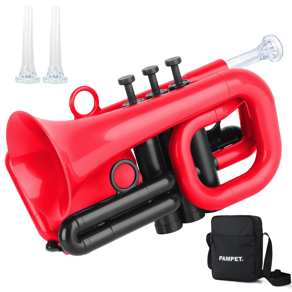 PAMPET DOLPHIN Pocket Trumpet Plastic Bb Trumpet Standard Trumpets for Student Beginner Bb Trumpets Instrument (Red)