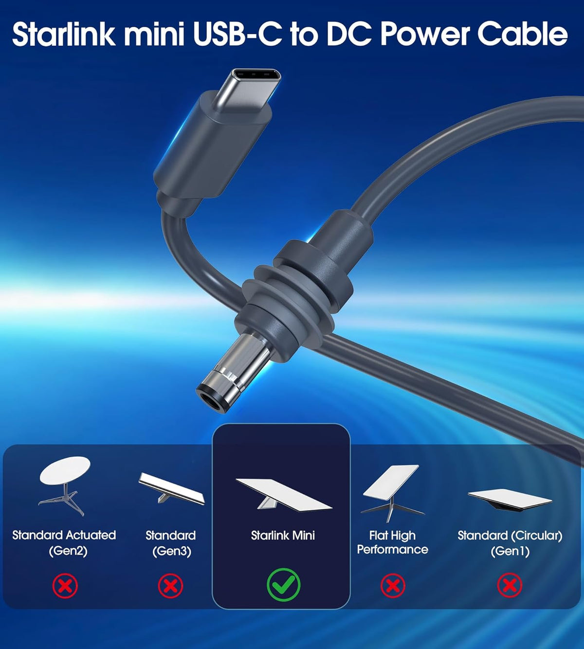 10FT (3M) Starlink Mini USB-C to DC Power Cable – Waterproof 18AWG, PD 100W Compatible, Durable for Outdoor & Travel Use