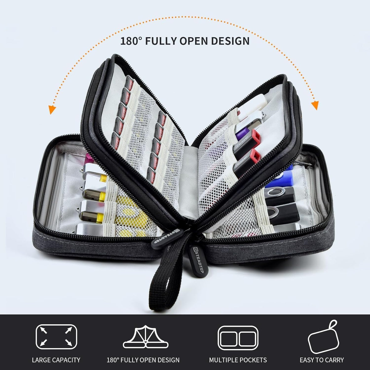 24 10 3-Layer USB Flash Drive & SD Card Organizer Case - Holds Thumb Drives & SD Cards - Anti-Static & Shockproof