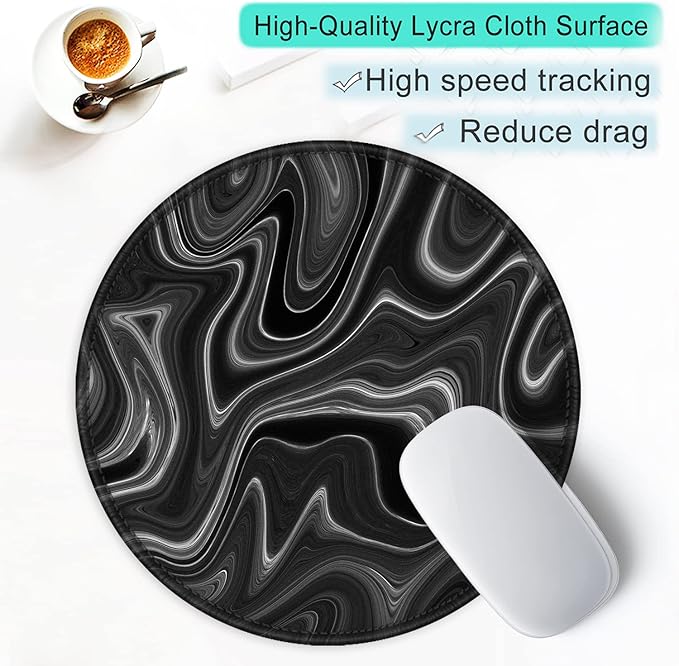 ITNRSIIET Round Mouse Pad with Stitched Edge Premium-Textured Waterproof Non-Slip Rubber Base Desktop Protection Mat Diameter 8.7 inches, Abstract Black and White