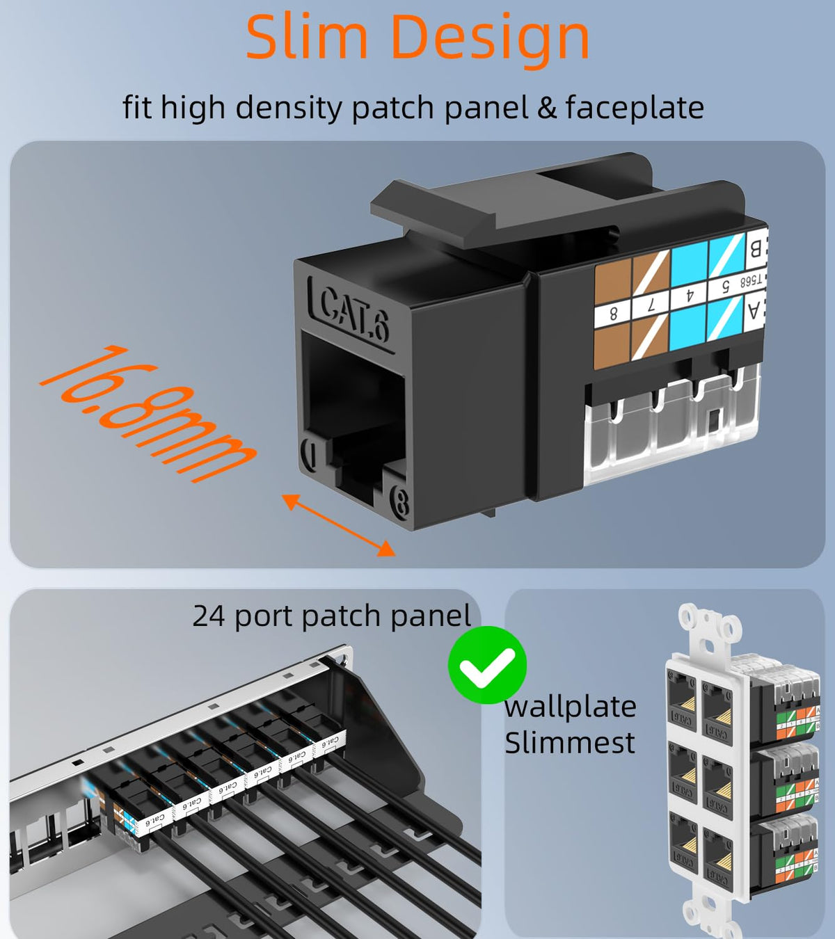 Rapink RJ45 Keystone Jack Cat6 10G Support, Cat6 Keystone Jacks UTP 50 Pack for Wall Plate and Patch Panel, Rj45 Keystone 90 Degree Black Color for Cat 6, Cat5e, Cat5 Cabling