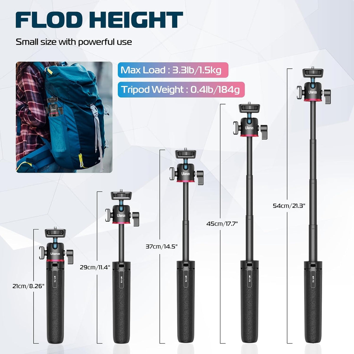 ULANZI MT-73 Extension Pole Tripod, Mini Selfie Stick Tripod Stand Handle Grip for Webcam Canon G7X Mark III Sony ZV-1 RX100 VII A6400 A6600 Cameras Vlogging