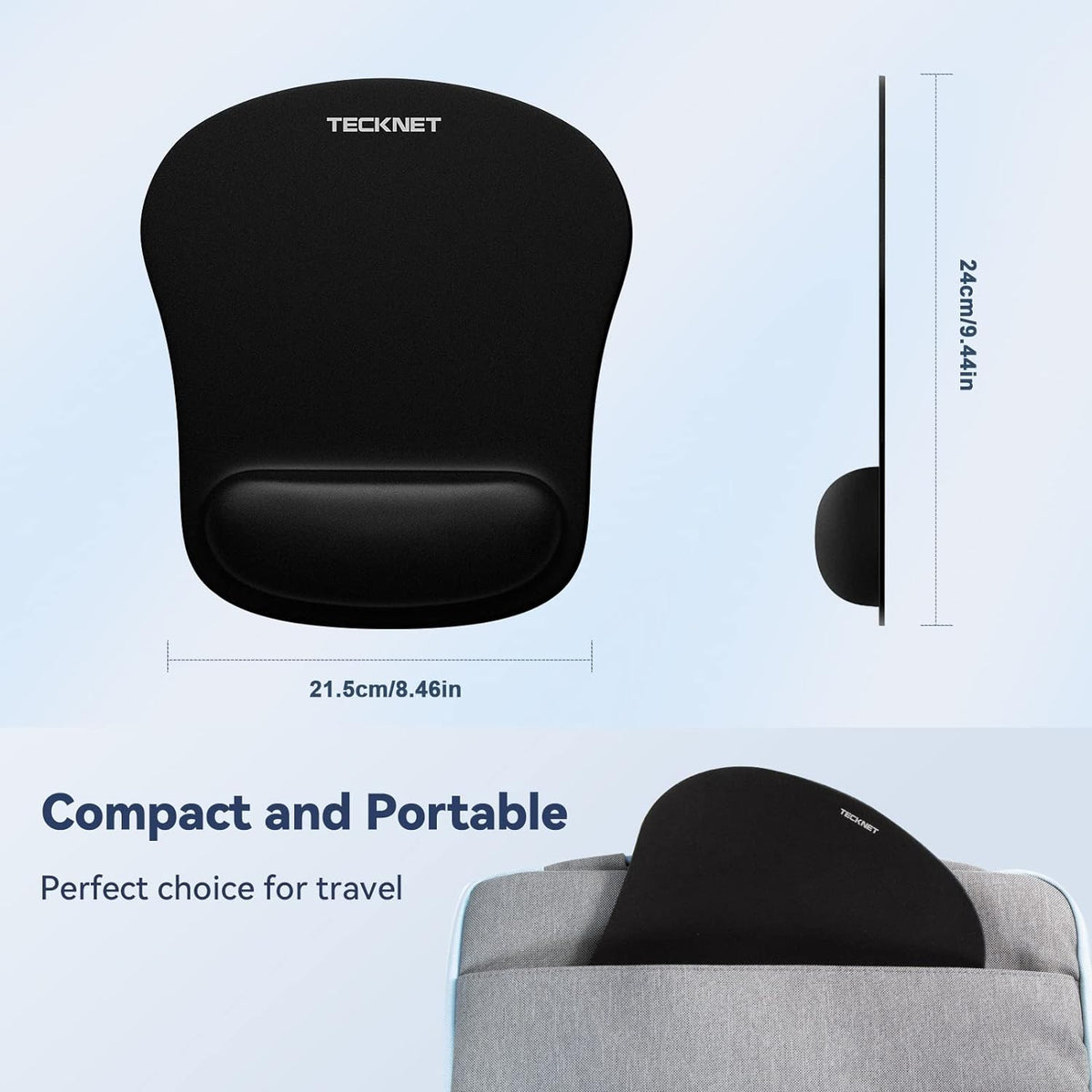 TECKNET 2 Pack Mouse Pad with Wrist Support, Ergonomic Gaming Mouse Pad Pain Relief, Portable Comfortable Mousepad for Computer, Laptop, Office, Home Non-Slip Base, Waterproof Surface - Black
