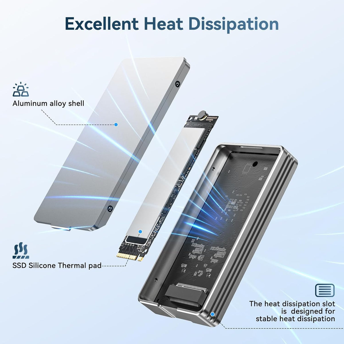 ANYOYO 40Gbps M.2 NVMe SSD Enclosure with Aluminum Alloy for M1 M2 Pro/Max, NVMe Enclosure Compatible for Thunderbolt 3/4/5/USB4/3.2/3.1 Support M/B+M Key Size 2230/2242/2260/2280 up to 2700 MB/s