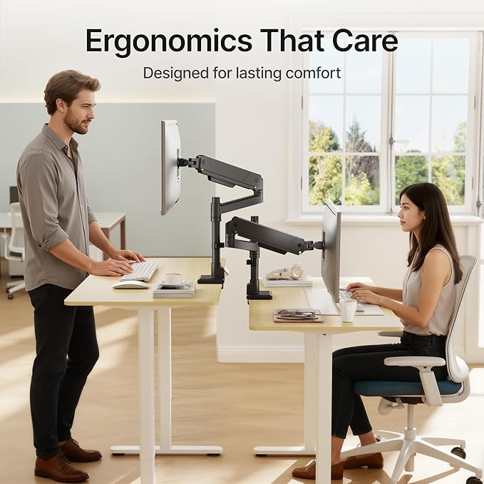 monTEK Tall Single Monitor Arm for 17 to 45 Inch Curved Screen Adjustable Upgraded Heavy Duty Ultrawide Monitor Arm Holds 35 Lbs Cable Management with C Clamp, Grommet Base, VESA 75/100mm, MA1007PBK