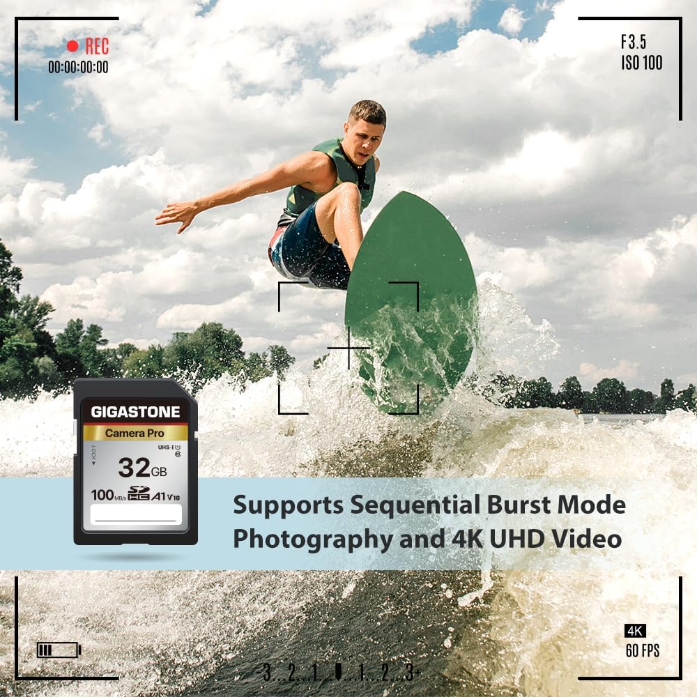 Gigastone 5-Years 32GB 2-Pack, A1 V10 2 Data Recovery SD Card Camera Pro, SDHC Memory Card Compatible with SPYPOINT