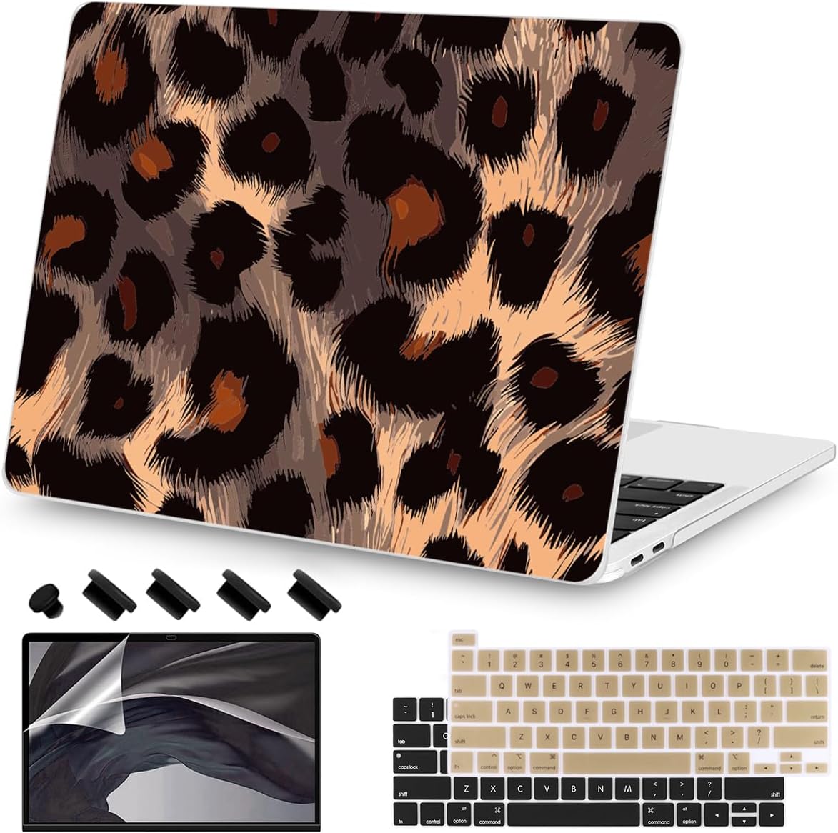 Teryeefi for MacBook Pro 13 inch Case 2022 2021 2020-2016 Release, Design Hard Shell Cover with Keyboard Cover & OTG Adapter Fit Model A2338 M2/M1 A2251 A2289 A2159 A1989 A1706, Leopard Skin Pattern